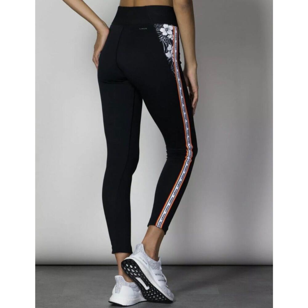 FARM Rio Black Leggings with Orange & White Side Stripe and Floral Accent - Picture 2 of 3
